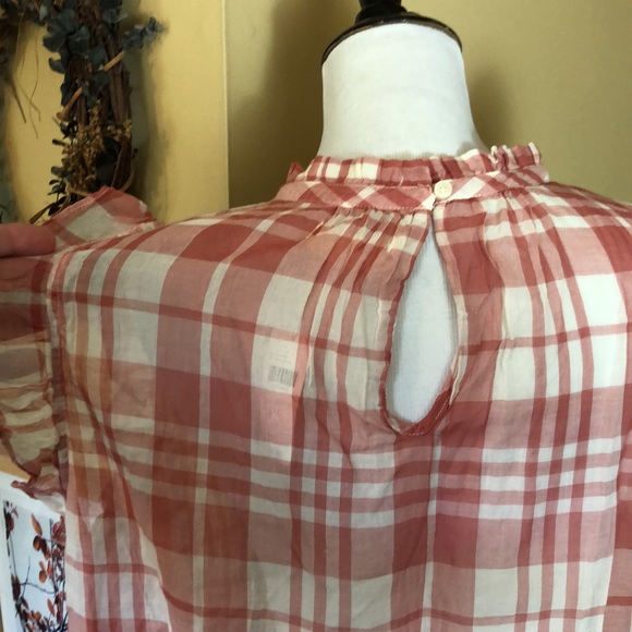 ISABELE SINCLAIR size XL Plaid Pink-Ecru Hi-Collar Ruffle Buttonfront $88 NEW - Picture 8 of 12